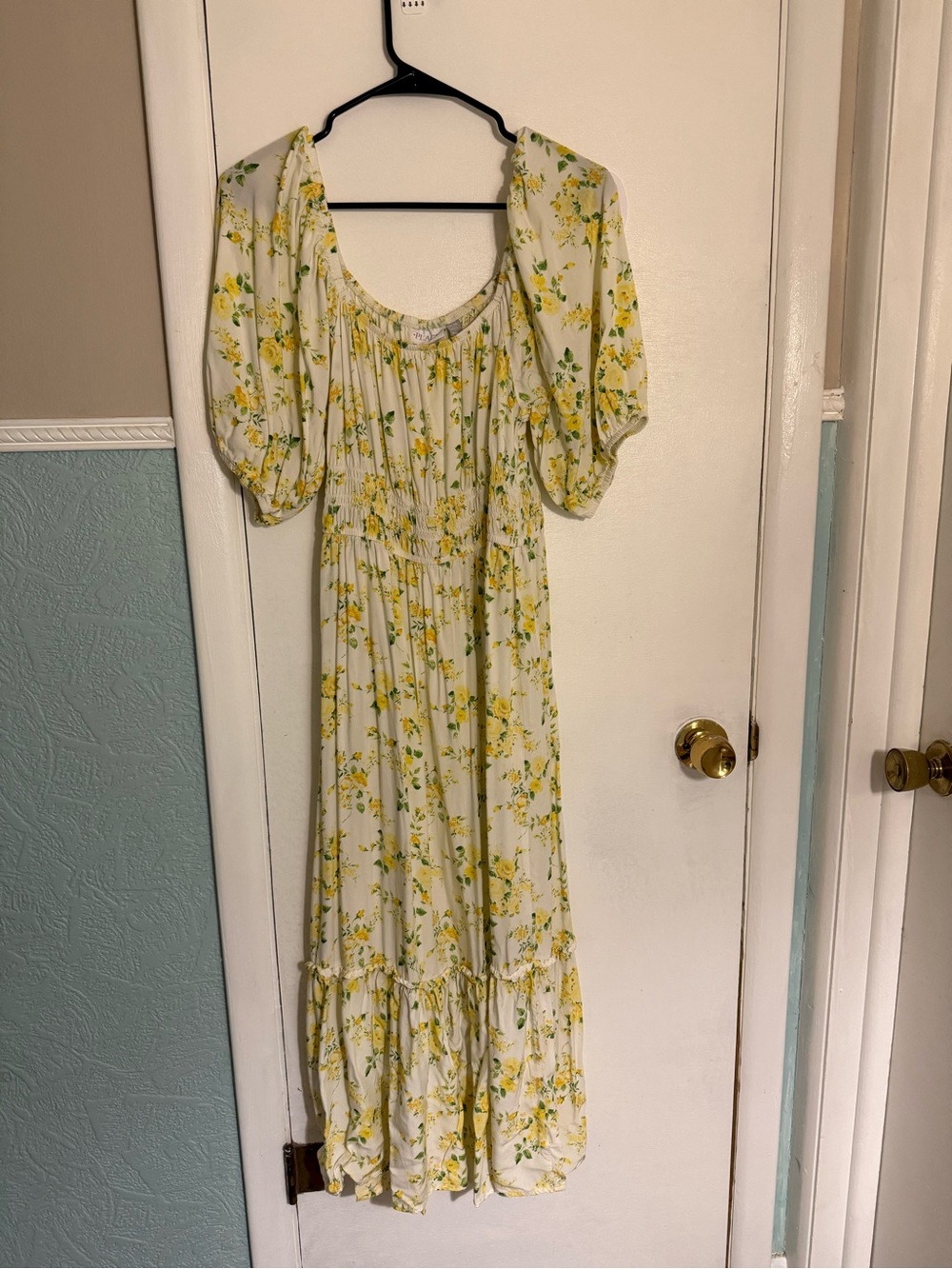 Place Cream Maxi Dress with Yellow Floral Print